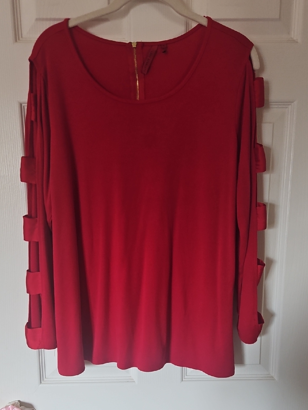 Scarlett Red Scoop Neck Top with Gold Zipper